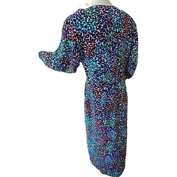 Vintage 100% Silk Long Sleeve Button Front Scribble Abstract Animal Print Dress - Picture 7 of 7